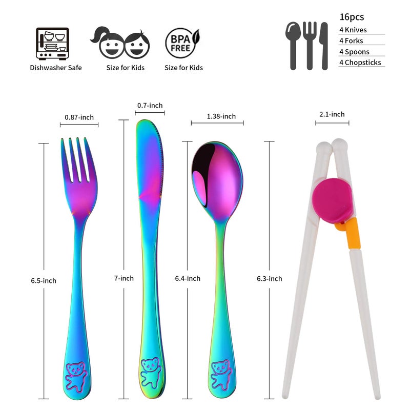 Poylim Kids Silverware, Poylim Stainless Steel Children Flatware Set, Toddler Utensils Set of 4, Rainbow - Image 2